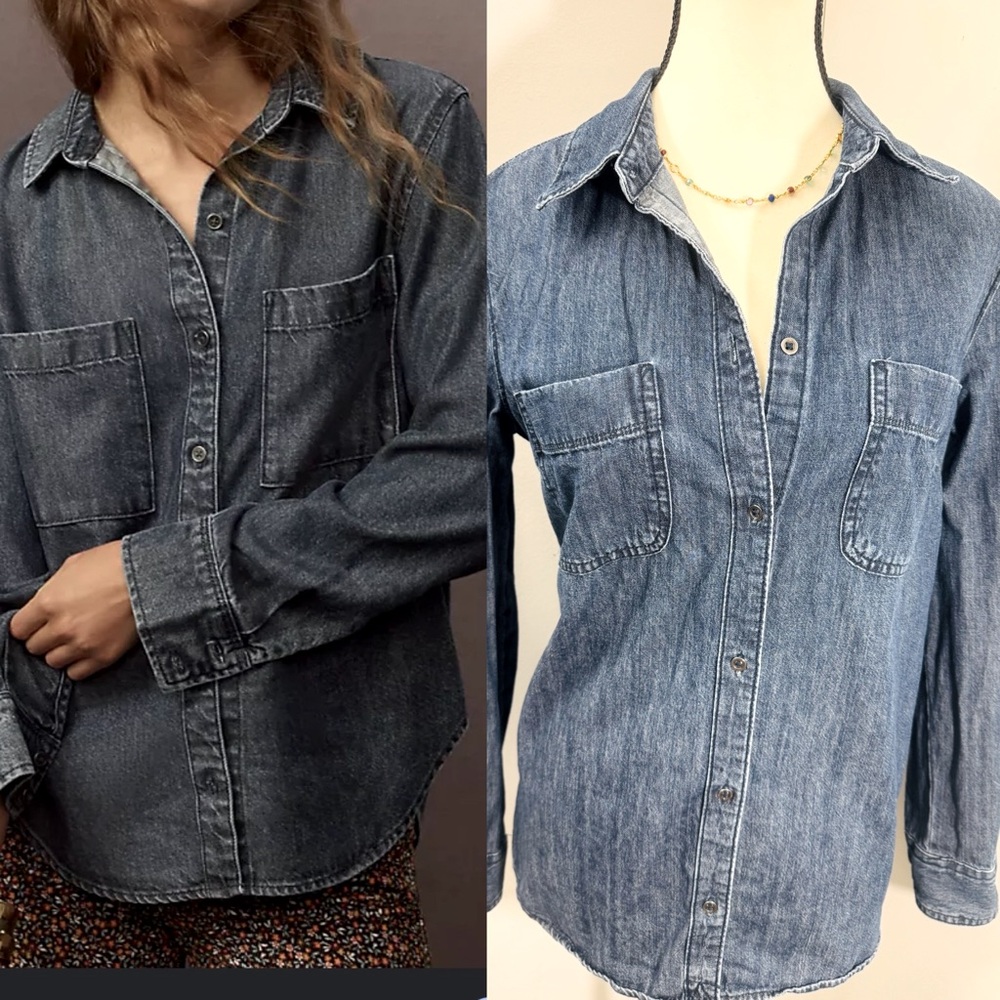 Denim Button-Up Blouse
